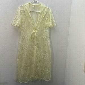 Vintage Jilmary 70s Flutter Sleeve House Dress Sz M Yellow Cottagecore Prairie